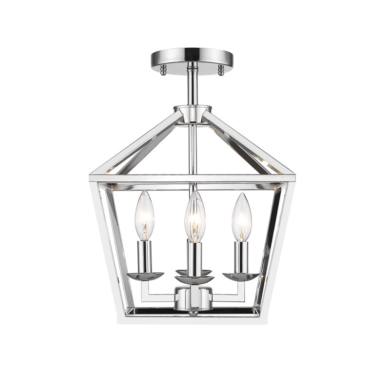 4-Light Shiny Nickel Metal Caged Flush Mount