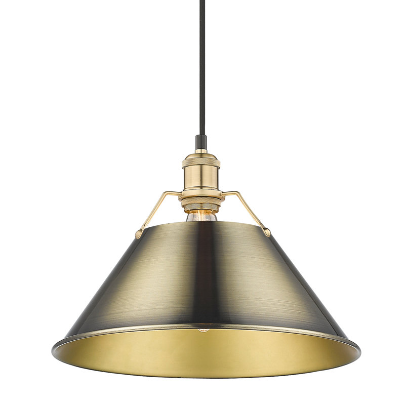Luminaire suspendu conique à 1 lumière Weatherford, Bronze champagne brossé, Laiton vieilli, H 131,5 po x l 14 po x P 14 po