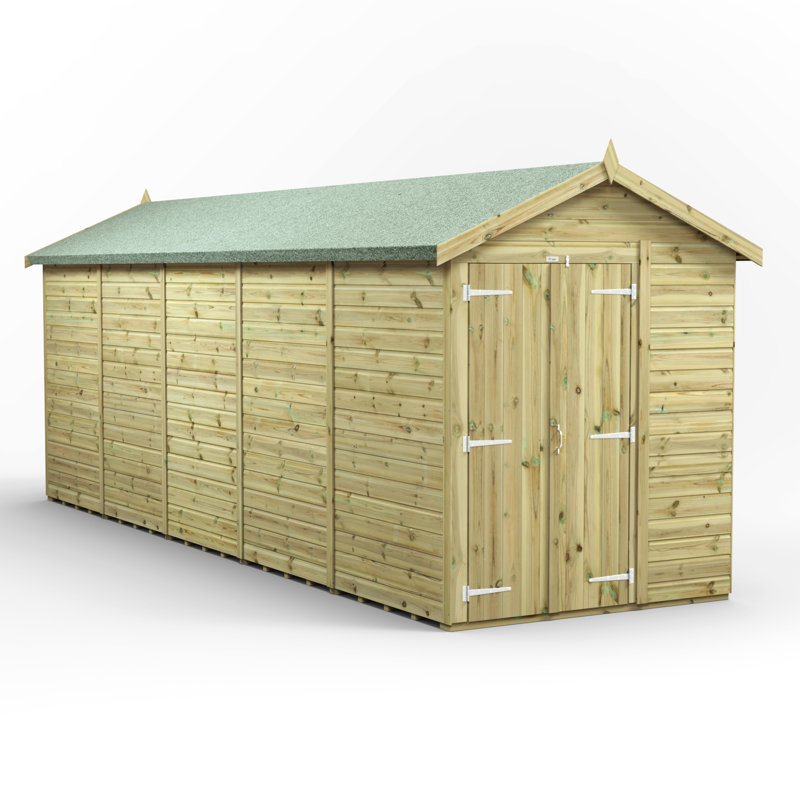 Powersheds 20 x 6ft Premium Pressure Treated Timber Windowless Apex Garden Shed, Double Doors
