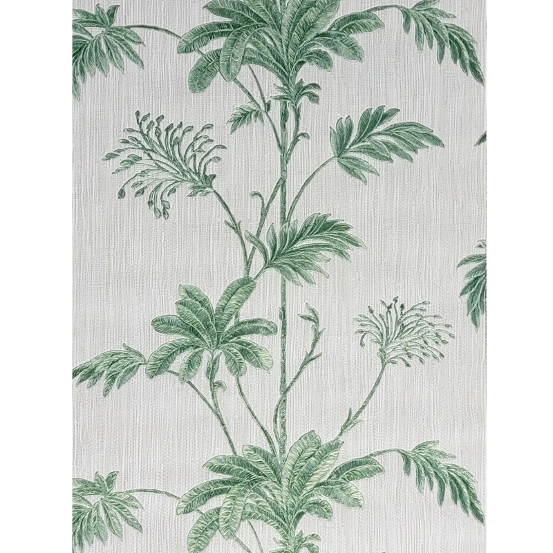 Papier peint texturé vert et blanc avec feuilles de bananier tropicales