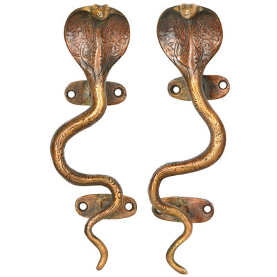 11" Handcrafted Brass Snake Door Handles (Set of 2) – Ornate Serpent Pulls for Cabinets & Gates
