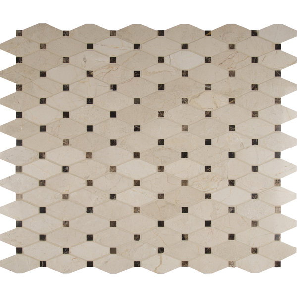 Crema Marfil Octagon 12 in. x 13 in. Polished Marble Mosaic Floor and Wall Tile