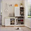 Armoire de rangement pour chaussures avec banc, tablettes réglables et amp; 7 + 3 compartiments | Blanc neige | Panneau de particules et panneau de fibres à densité moyenne | Hall d'entrée