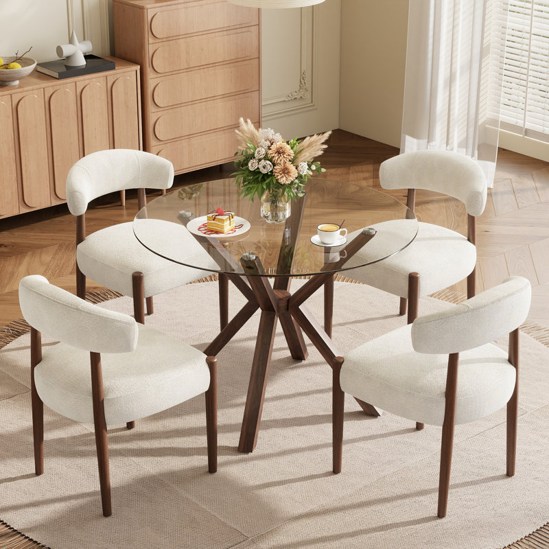 Ensemble de salle à manger 36 po, 5 Pieces: Table, 4 Chairs, Beige/Wood, Walnut