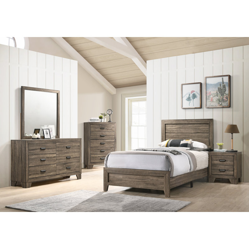 Ensemble de chambre à coucher à très grand lit 3 pièces Jenea: lit, 2 tables de chevet, Brun