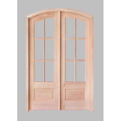 Acadian Arch Pair Unfinished Veneered Mahogany Prehung Front Entry Door by Prestige Door