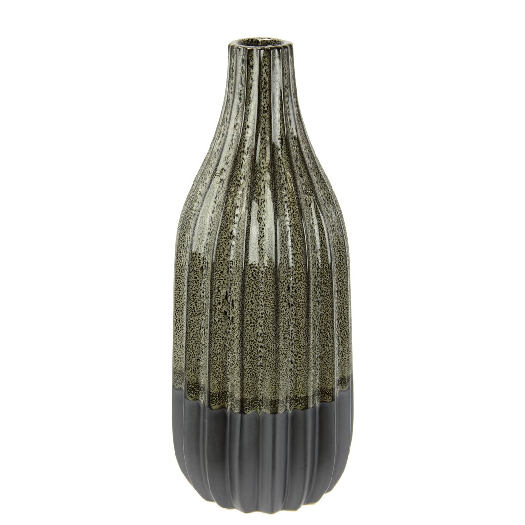 Blumenvase aus Keramik geriffelt bauchig Flaschenform grau braun matt glänzend Tennant