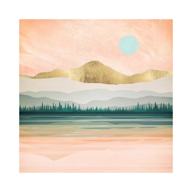 Spring Forest Lake - impression d'art graphique, Pas de tapis, Toile tendue, 12" H x 12" W x 1.5'' D