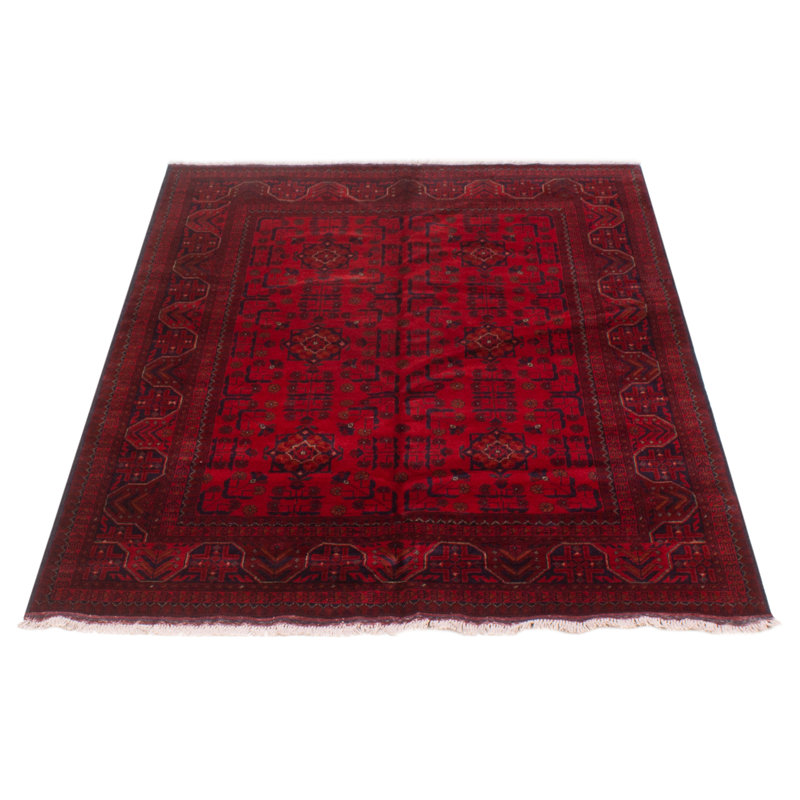 Tapis rouge en laine noué à la main de conception unique 5 pi 1 po x 6 pi 7 po nouvel âge Daisylynn