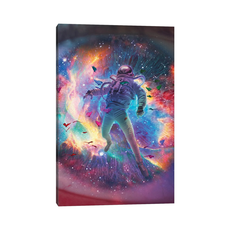 Spaceman And Butterflies by Marischa Becker - Wrapped Canvas Print, 20.32 cm H x 30.48 cm W