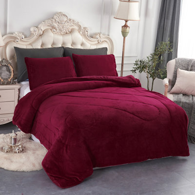 JML BorregoSolid1024 Microfiber Reversible 3 Piece Comforter Set, Sherpa Flannel Fleece Bed Blanket, King/Queen 
