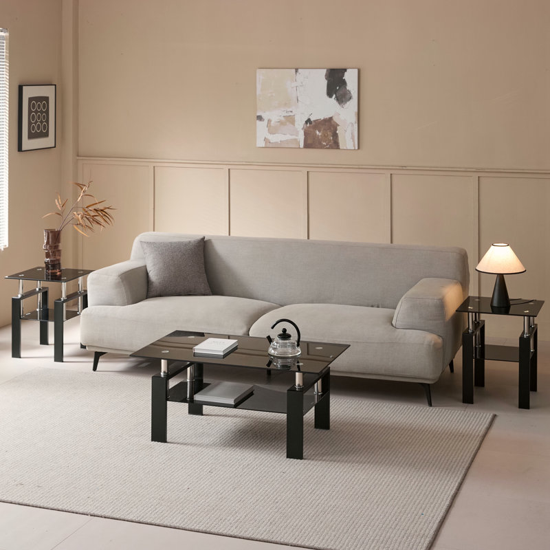 Table basse en verre trempé noir, H 17,32 po x L 39,37 po x l 23,62 po, Noir, Noir