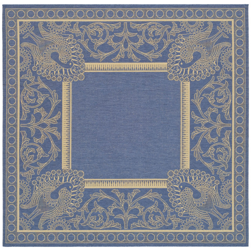 Arneshia Floral Handmade Flatweave Blue/Natural Indoor / Outdoor Area Indoor/Outdoor Area Rug, Square 6'7"