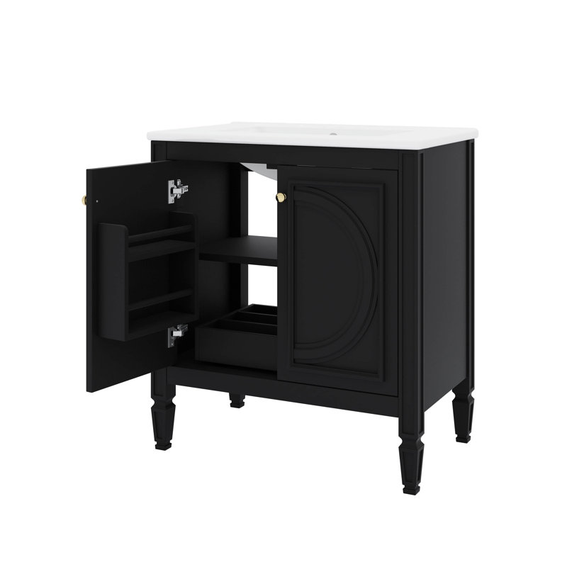 Meuble-lavabo minimaliste 30 po avec lavabo 30 po - Présentant deux portes et une tablette intégrée, Noir