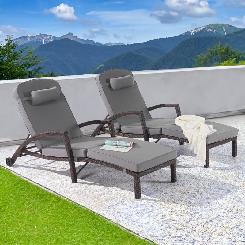 Ensemble de chaise longue d'extérieur en osier, Gris