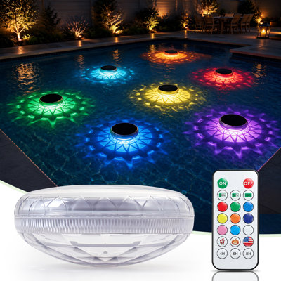 1-Pack Solar-Powered Floating Pool Light with Remote, 4.3" RGB LED Pool Light with 3 Dynamic & 9 Static Modes, 4/6/8-Hour Timer, IP67 Waterproof