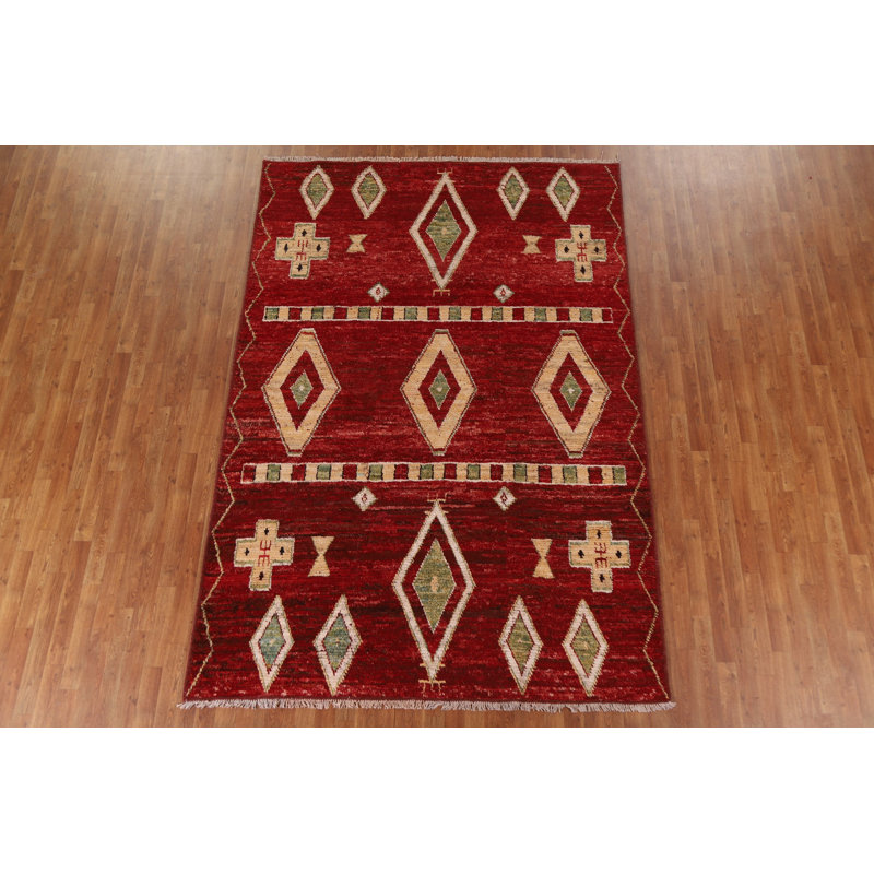 Tapis marocain rouge noué à la main 7 x 10