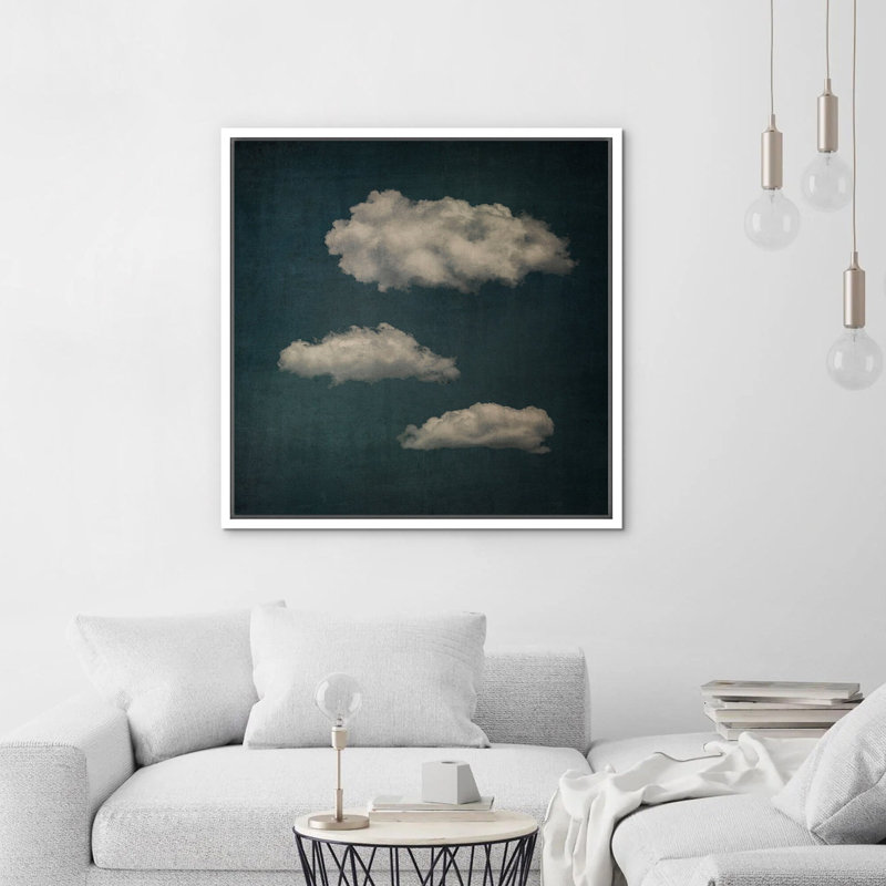 Œuvre d'art pastel bleu marine pastel abstrait bleu ciel, H 16 po x l 16 po, Blanc