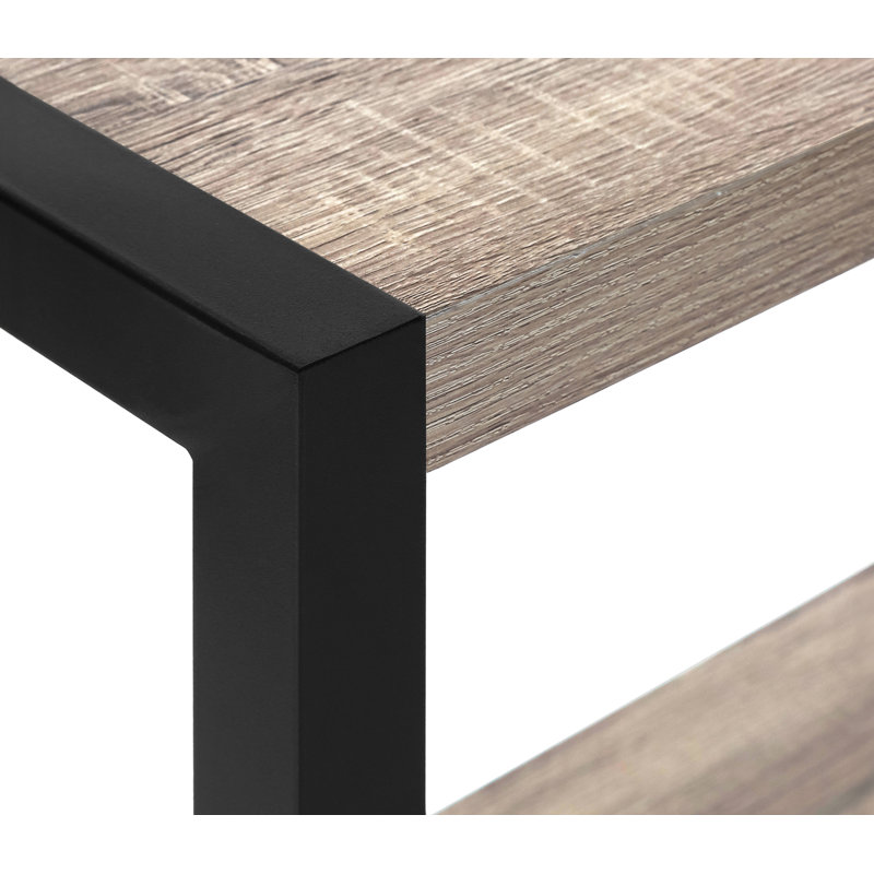 Table d'appoint, côté, bout, étroit, petit, 2 niveaux, stratifié brun, métal noir, contemporain, moderne, Taupe