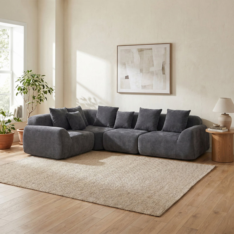 Canapé modulaire en forme de L de 116,16 po, canapé modulaire compressé de style minimaliste moderne en velours, canapé modulaire pour salon, chambre à coucher