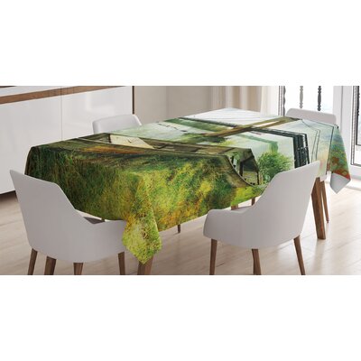 Ambesonne Landscape Tablecloth, Bridge And Old Boat On Riverside Distressed Paint Style Nostalgic City Picture, Rectangular Table Cover For Dining Roo -  East Urban Home, 6E18F8A7EA3E40CAA6C368EBFD2B0591