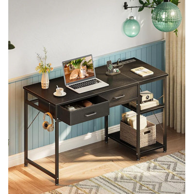 Space-Saving Laptop Desk With Power Outlet And Drawers For Small Apartments, Enhancing Productivity And Style