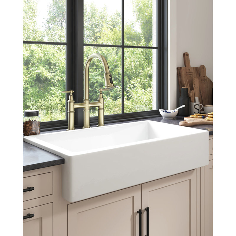 Sink, White Undermount Apron Ceramic, Deep Single Bowl Kitchen, And Scratch-, Ceramic Undermount, Scratch-,