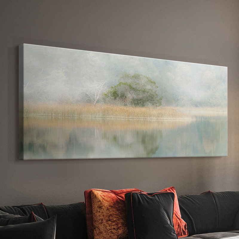 Silent Morning River - Toile tendue avec châssis - Prêt à accrocher, H 12 po x l 30 po