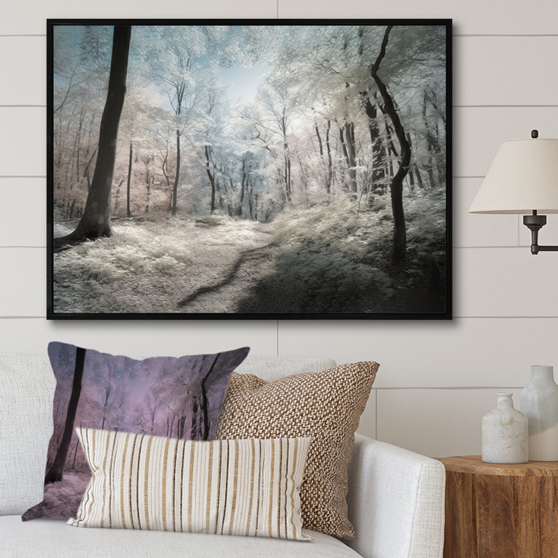 Ryiah " Snow Covered Trees ", 24" H x 32" W x 1" D, Black Floater Framed