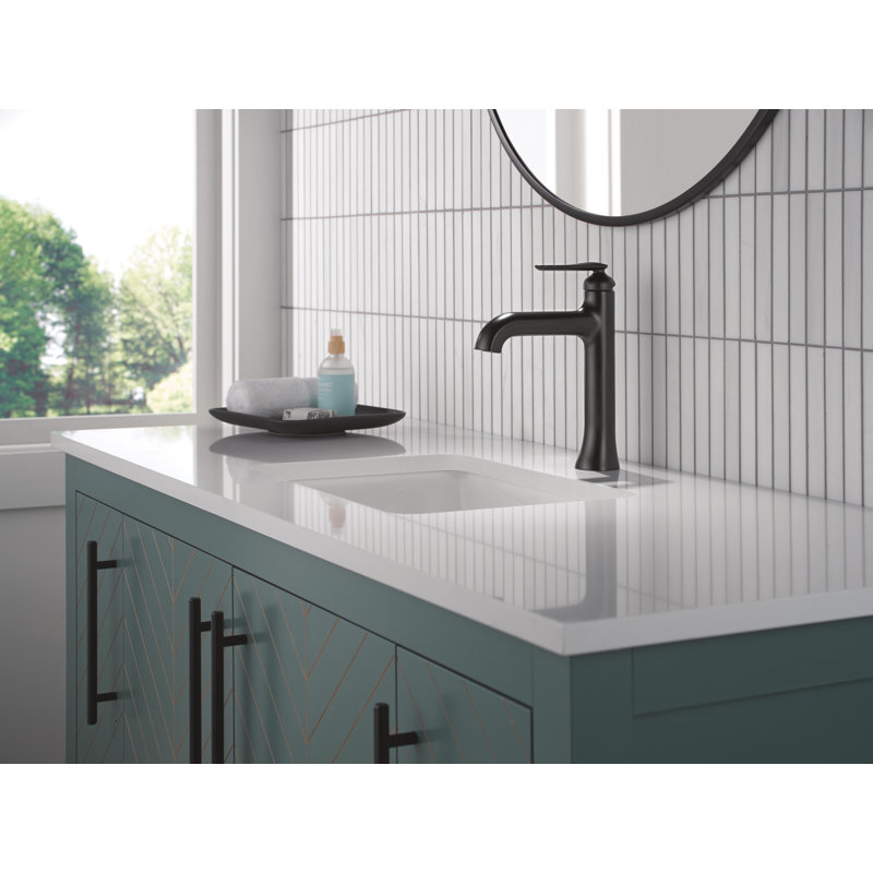 Delta Bonacci Mid-Height Single Hole Bathroom Faucet, Matte Black Bathroom Faucet, Single Handle Bathroom Sink Faucet, Diamond Seal Technology, Drain Assembly, Matte Black