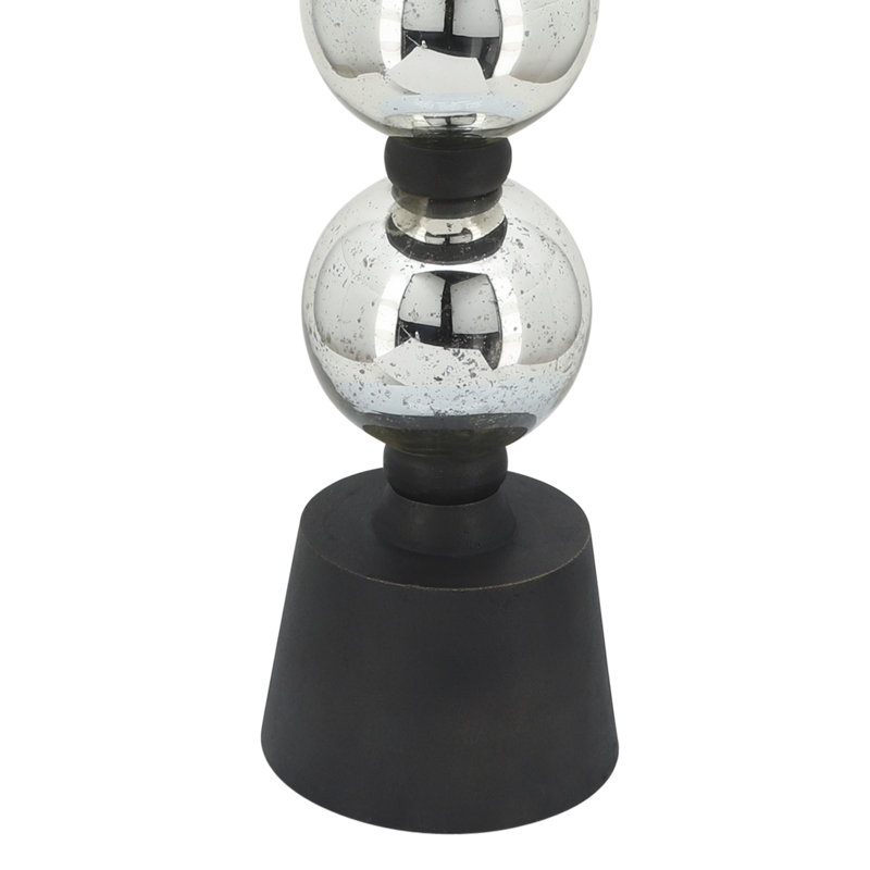 Modern Mirrored Top Side Table with Metal Base Contemporary Orb Accent Table, 22" H x 16" W x 16" D, Bronze/Sliver