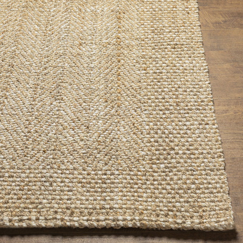 Wilsey Solid Color Hand Braided Jute Area Rug in Khaki/Tan/Cream, Rectangle 12' x 15'