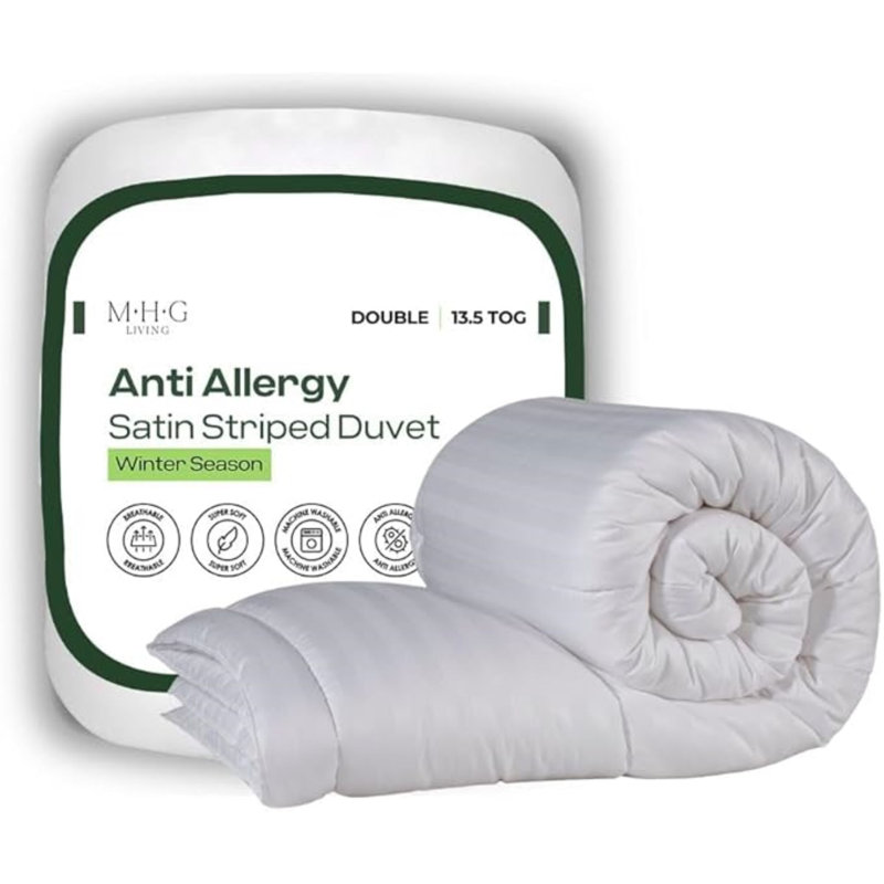 MHG Living Luxury Soft Touch Striped Microfibre 16.5 Tog Duvet – Anti-Allergy, Lightweight & Breathable Winter Quilt – Single, Double, King & Super King