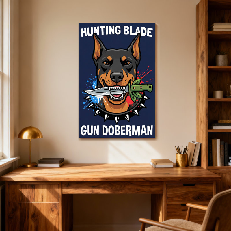 Animaux, chasse, lame, pistolet, doberman, couteau, art, H 18 po x l 12 po