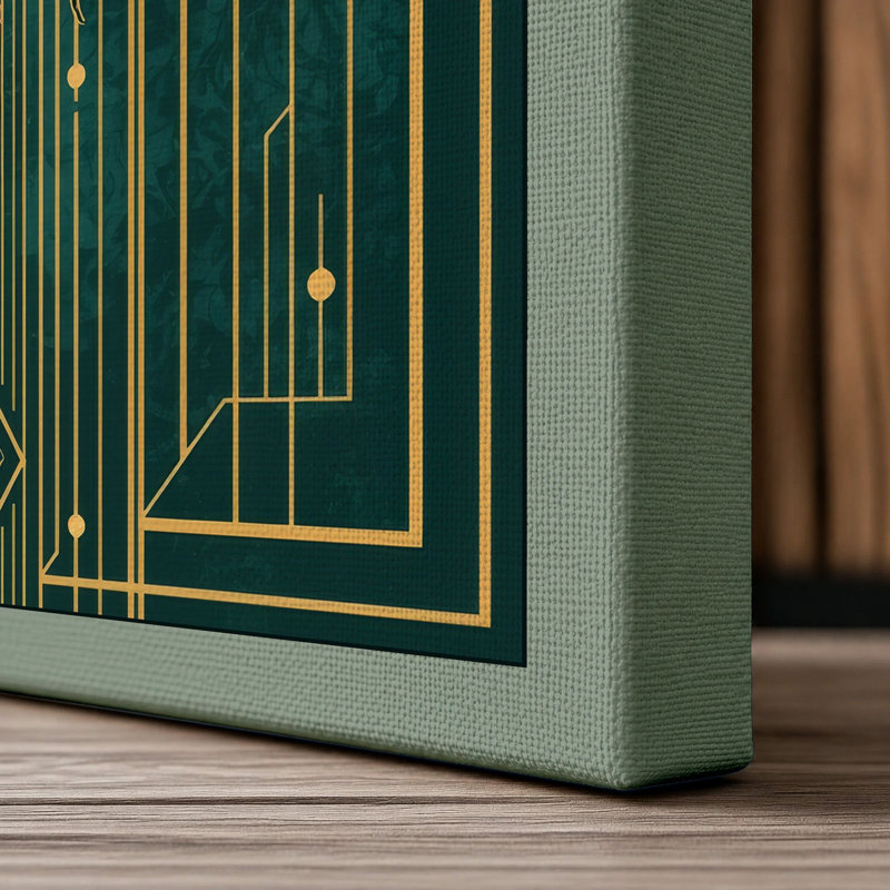 Golden Dragonfly Symmetry Art Deco - Wrapped Canvas, 24x16 - 61.0 x 40.6 cm, Sage Border