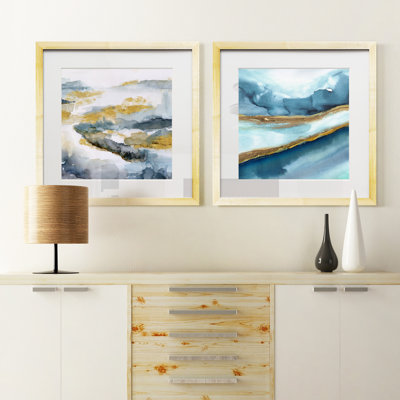 Estuaire doré - Encadré sous verre acrylique, ensemble de 2, grand tableau pour salon