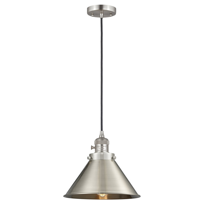 Franklin Restoration - Donner - 1 Light 10" Cord Hung Mini Pendant - On-Off Turn Switch - LED Bulb, Brushed Satin Nickel