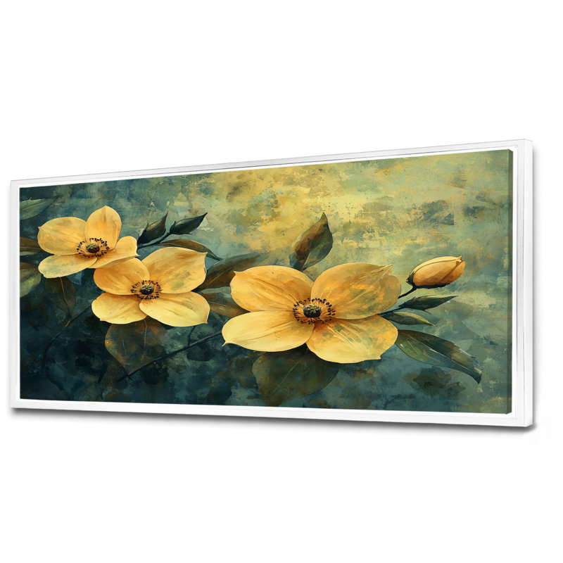 Jaci - Floral Wall Art, H 28 po x l 60 po, Impression encadrée flottante, Blanc