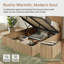 Structure de lit grand, lit plateforme avec rangement relevable, lit à motif ondulé, aucun sommier tapissier requis, chêne, style campagnard moderne-734158145