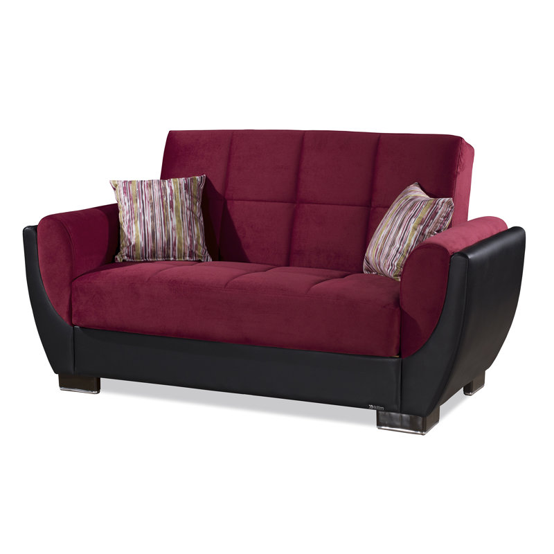 Canapé-lit avec rangement en tissu 3 en 1 Jaliah, Bourgogne, H 38 po x l 71 po x P 37 po