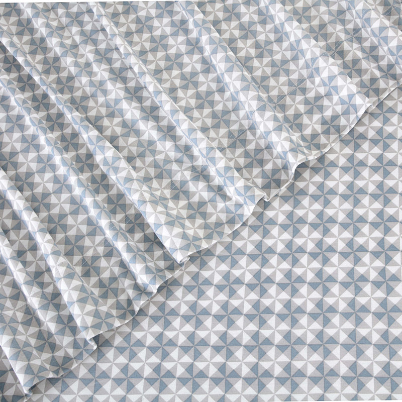 Vellux Noma Jersey Sheet Set, Easy Care Cotton Blend, Geometric Print, Full, Soft Blue