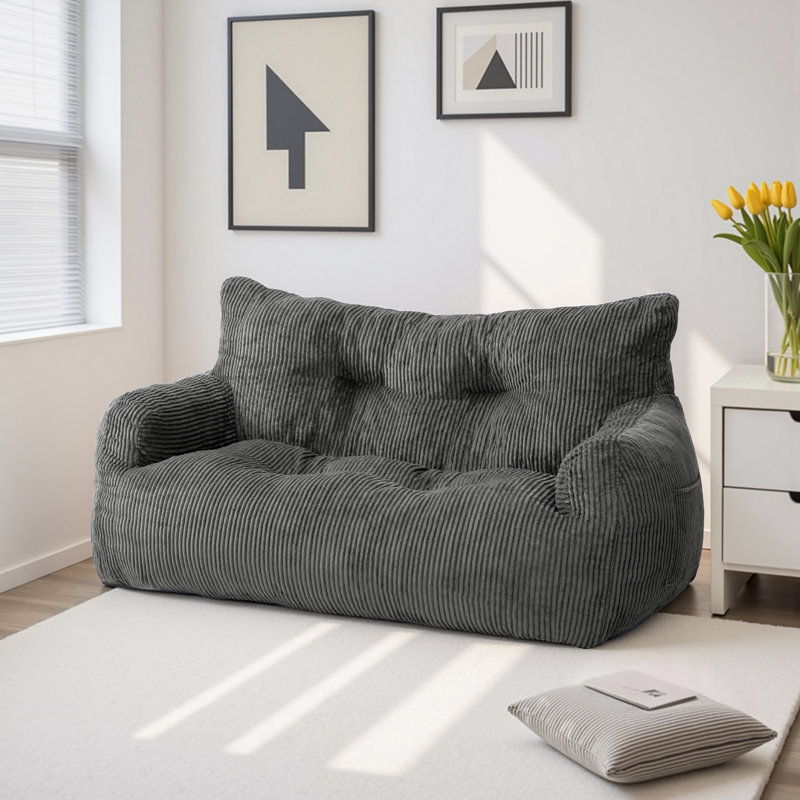 Colman  59" Wide Bean Bag Chair,Corduroy Lazy Sofa,Loveseat, Gray Corduroy, Medium