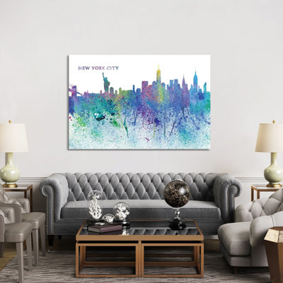 New York City Skyline Silhouette Impressionistic Splash by Markus & Martina Bleichner - Wrapped Canvas Gallery-Wrapped Canvas Giclée