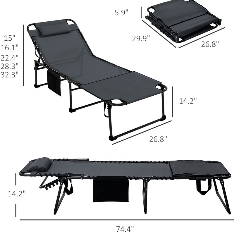 Méridienne grise pour patio, dossier 5, trou de lecture, poche latérale et pliante pour la plage, la cour, poche inclinable à 5 niveaux pour l'extérieur, pliable, brun clair