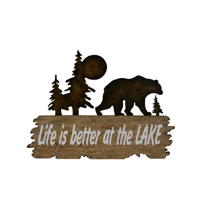 Décoration murale ours en bois massif "life is meilleur" au lake rustique