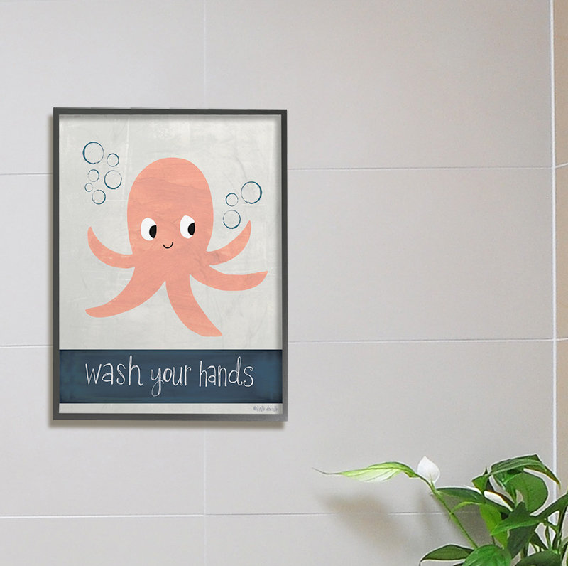 Art de pieuvre Burkett Wash Your Hands, H 20 po x l 16 po x P 1,5 po, Giclée encadrée noir minuit