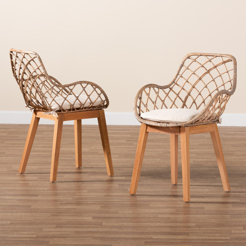 Hileman Wing Back Rattan Arm Chair in Greywash
