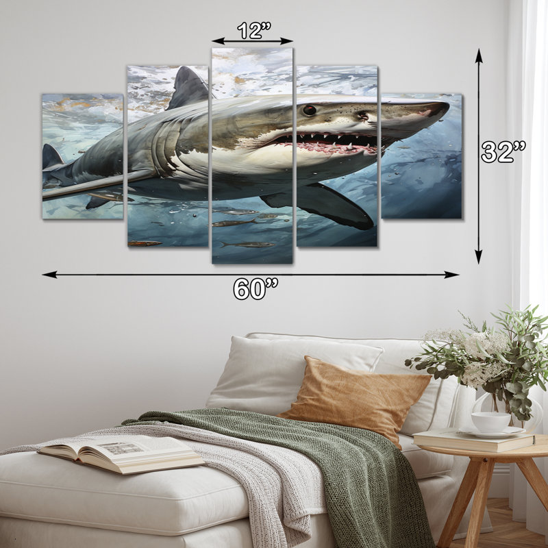 Requin gris Silent Hunter II - décoration murale animaux - 5 panneaux