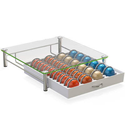 Crystal Tempered Glass Vertuo Pod Holder Drawer, 24 Large Or 48 Small Nespresso Capsule Organizer, White -  APPENIN WINTER PARK CORP, QLB09TVPV3K2