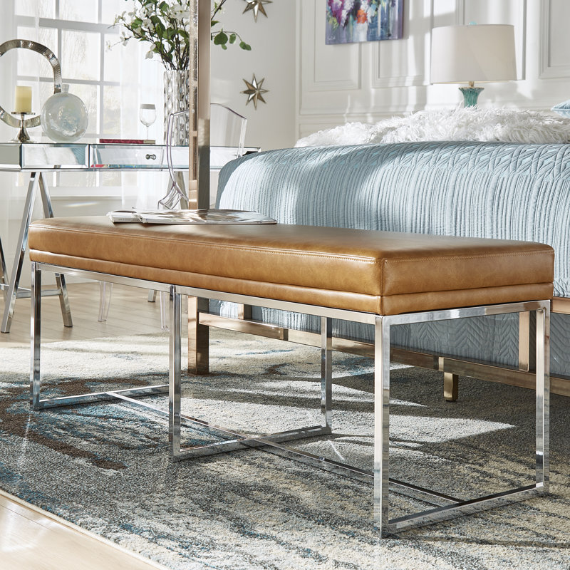 Banc de chambre rembourré Jaymae, Similicuir caramel